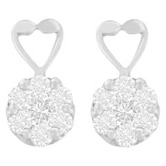 14K White Gold 1 1/4 Carat Round-Cut Diamond Floral Cluster Heart Earrings