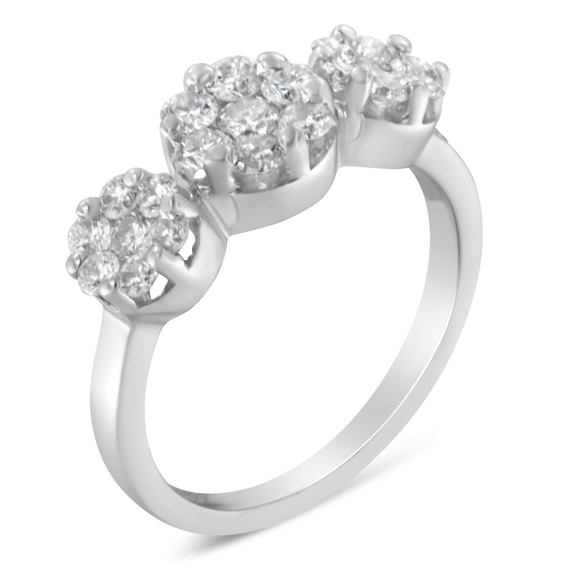 For Sale:  14k White Gold 1-1/4ct Diamond Three Floral Clusters Engagement or Fashion Ring 3