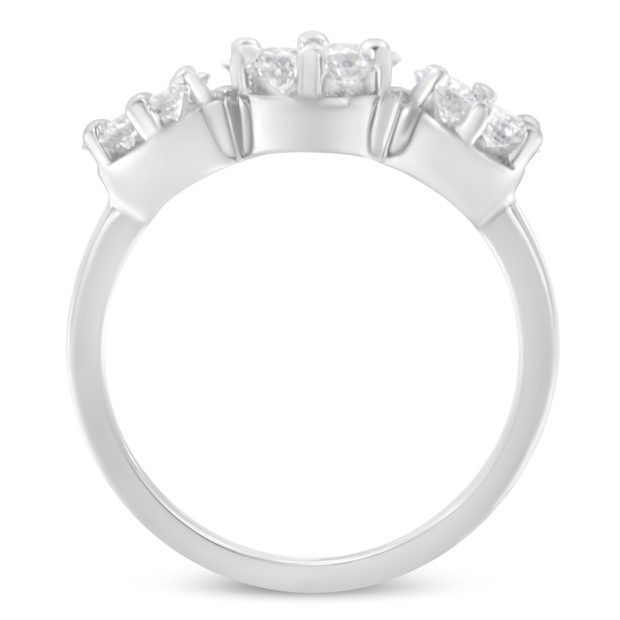 For Sale:  14k White Gold 1-1/4ct Diamond Three Floral Clusters Engagement or Fashion Ring 4