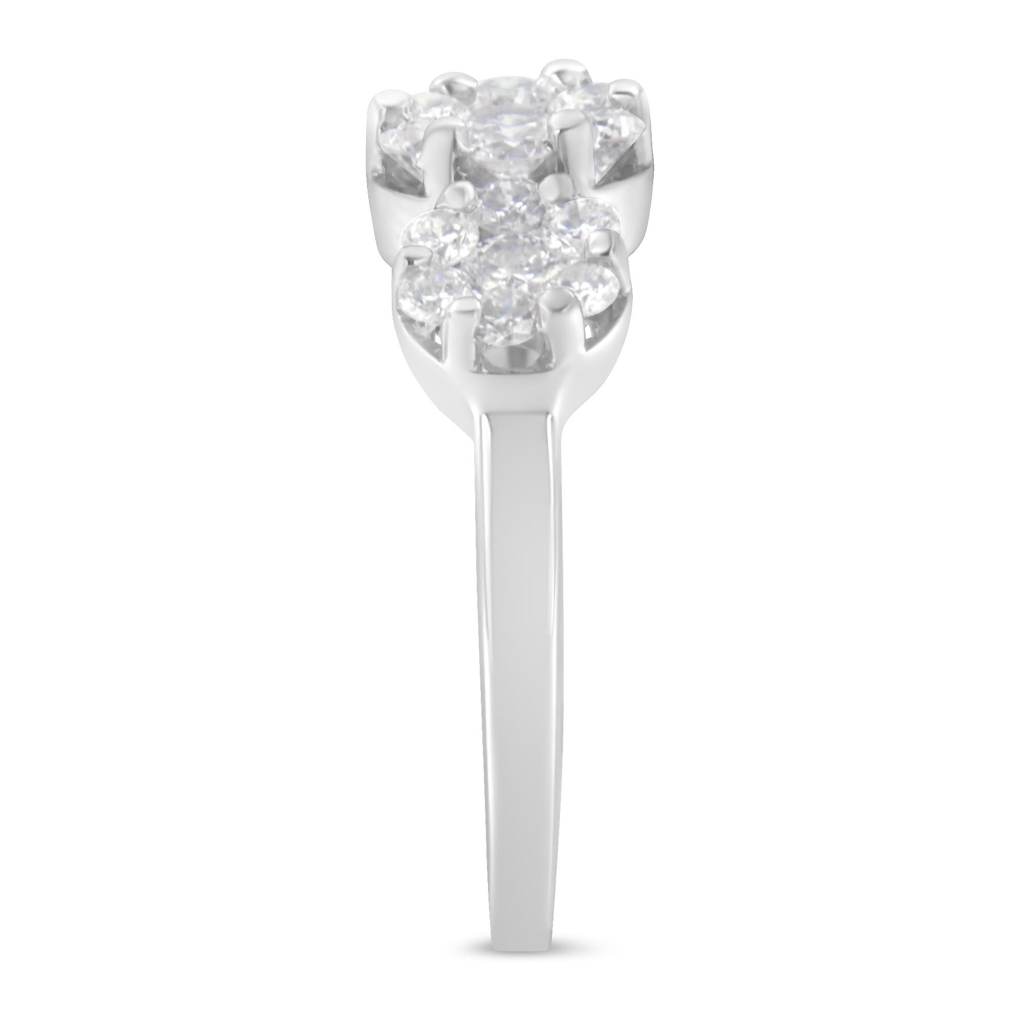 For Sale:  14k White Gold 1-1/4ct Diamond Three Floral Clusters Engagement or Fashion Ring 5