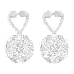 14K Weißgold Herzohrringe mit Blumen-Cluster mit rundem Diamanten im Rundschliff