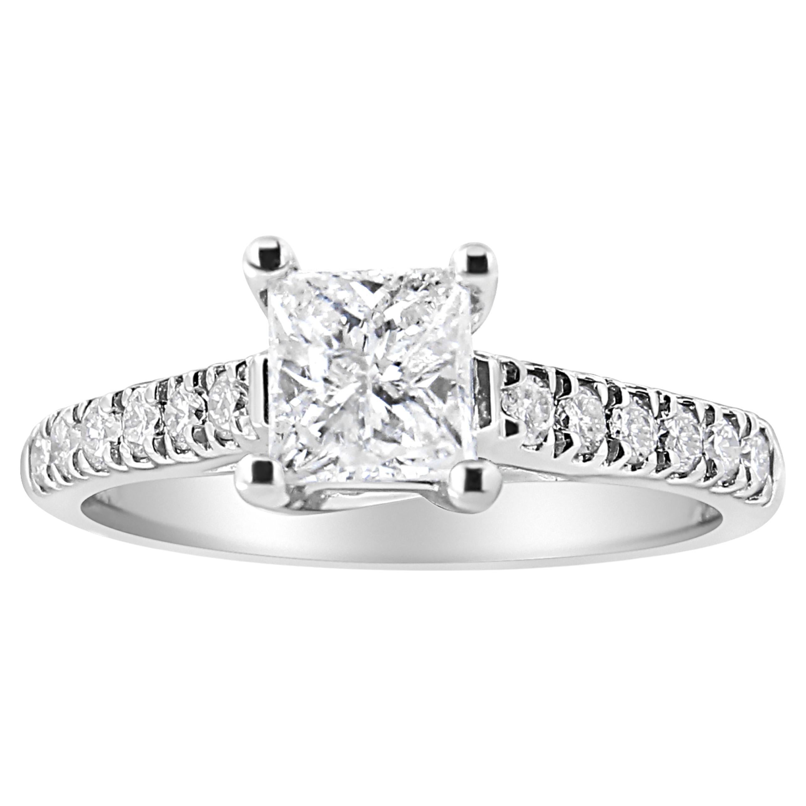 14K White Gold 1 1/5 Carat Princess Cut Diamond Classic Engagement Ring