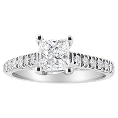 Bague de fiançailles classique en or blanc 14 carats avec diamant taille princesse de 1 1/5 carat