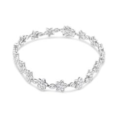14K Weißgold 1 1/5 Karat rundes Diamant-Blumenblumen-Gliederarmband