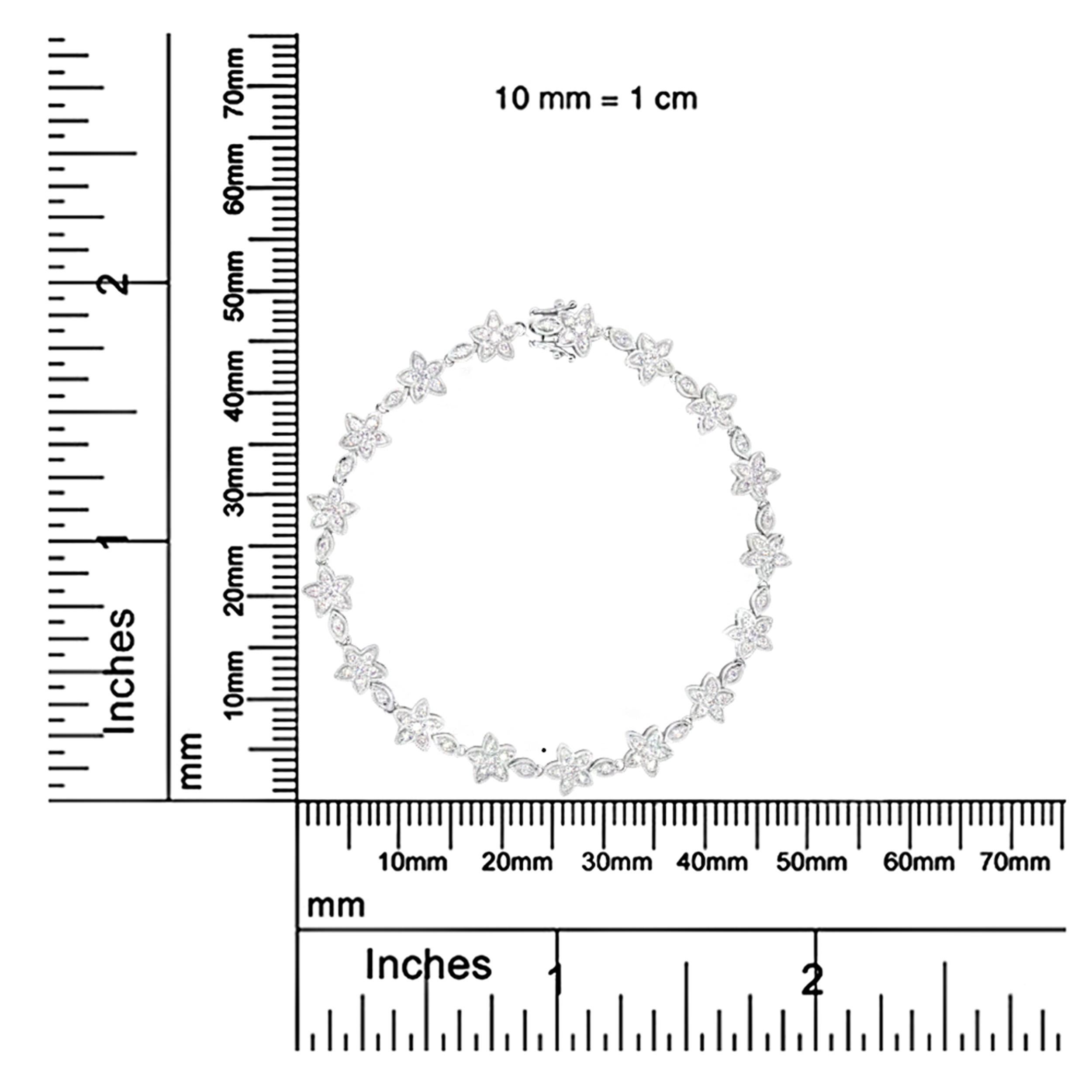 14K White Gold 1 1/5 Carat Round Diamond Flower Blossom Link Bracelet For Sale 2