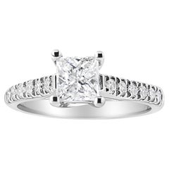 Bague de fiançailles classique en or blanc 14K 1 1/5 Cttw 4-Prong Set Princesse Diamant