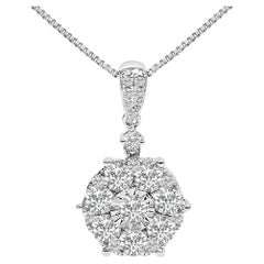 14K White Gold 1 1/5 Cttw Diamond Composite Cluster Pendant Necklace