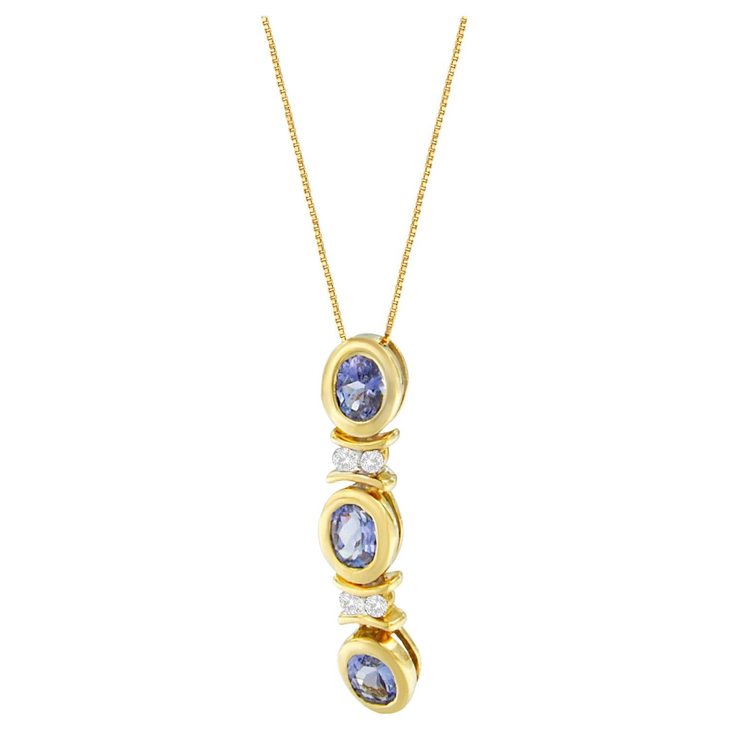 14k White Gold 1 1/5 Cttw Round-Cut Diamond and Tanzanite Pendant Necklace