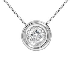 14K White Gold 1 1/6 Cttw Bezel Set Diamond Solitaire Pendant Necklace