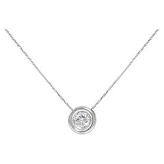 14K White Gold 1 1/6 Cttw Bezel Set Diamond Solitaire Pendant Necklace