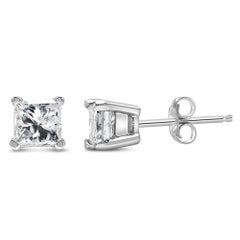 14K White Gold 1/10 Cttw Princess-cut Diamond Solitaire Stud Earrings