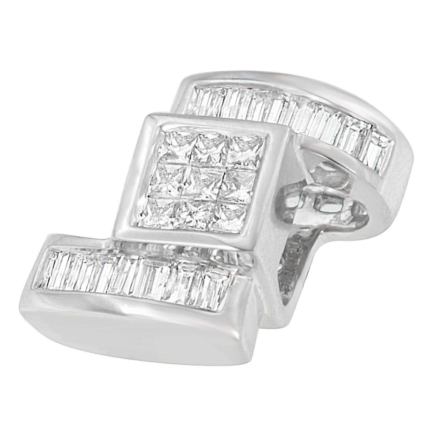Taglio princess Collana con ciondolo Zig Zag in oro bianco 14k con diamante da 1 2/5 Cttw in vendita