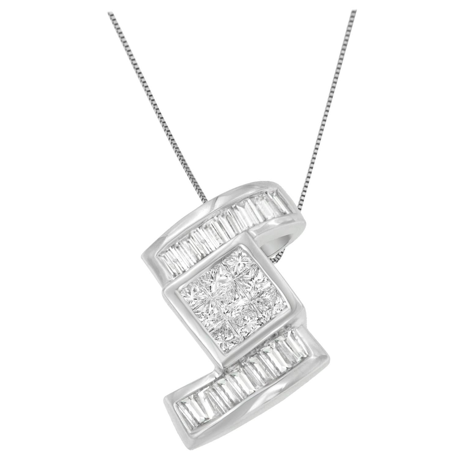 14k White Gold 1 2/5 Cttw Diamond Zig Zag Pendant Necklace
