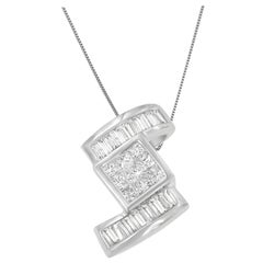 14k Weißgold 1 2/5 Cttw Diamant Zig Zag Anhänger Halskette
