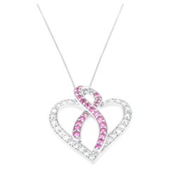 14K Weißgold 1/2 Karat Diamant und rosa Saphir Edelstein-Anhänger Halskette