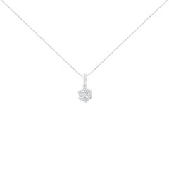 14K White Gold 1/2 Carat Diamond Floral Cluster Pendant Necklace