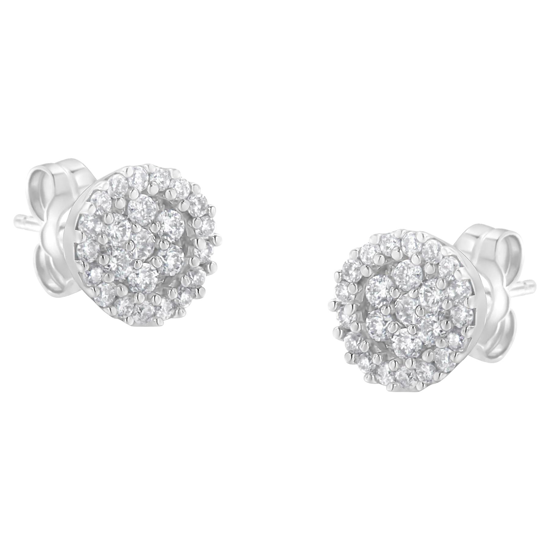 14k Weißgold 1/2 Karat Diamant-Blumen-Cluster-Ohrstecker