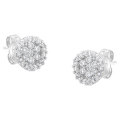 14k White Gold 1/2 Carat Diamond Floral Cluster Stud Earrings