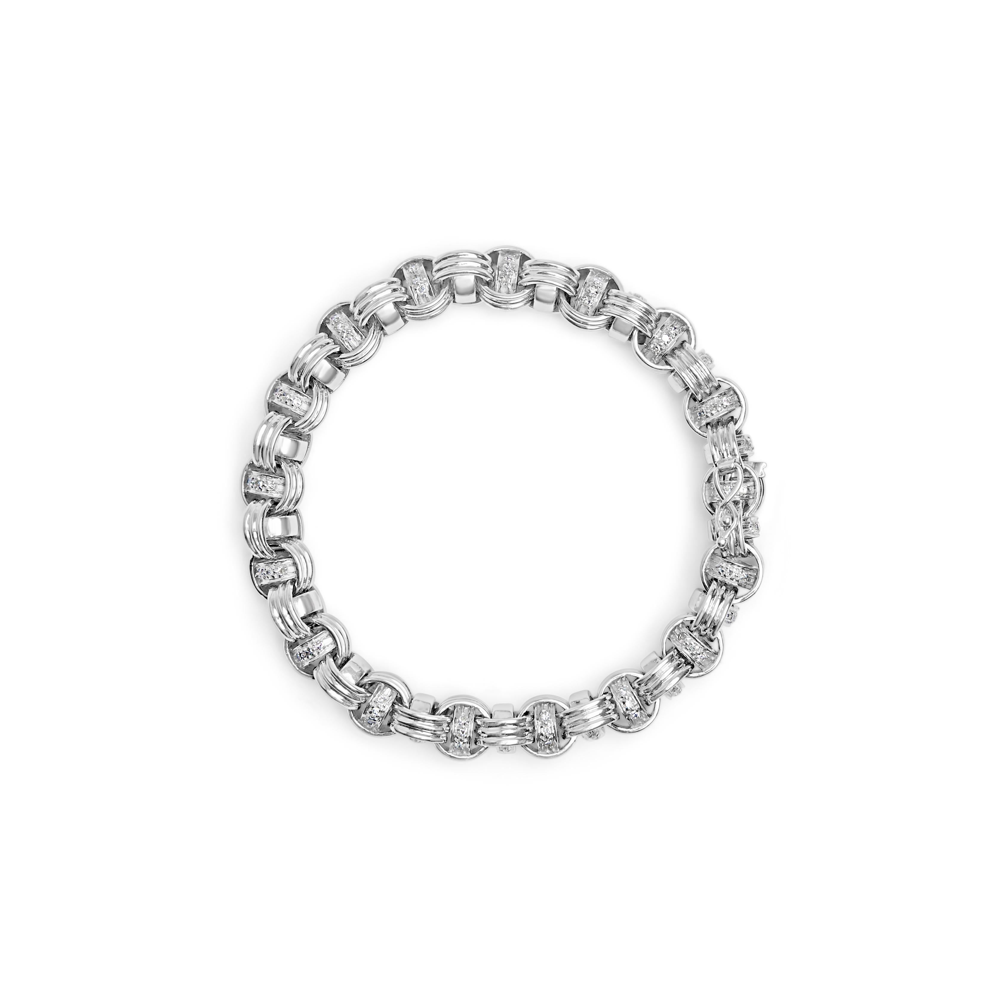 Contemporary 14K White Gold 1/2 Carat Diamond Knotted Byzantine Link Bracelet For Sale