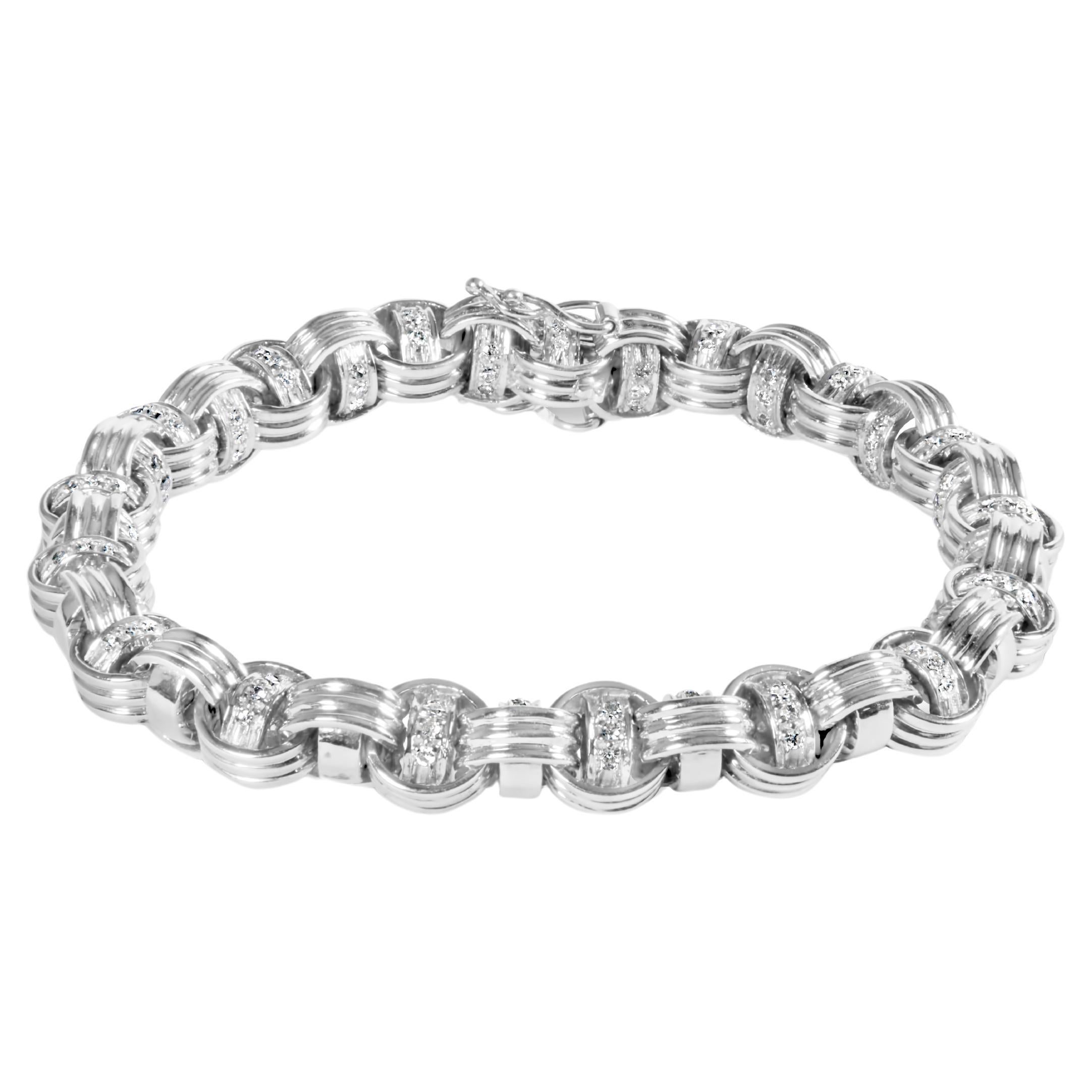 14K White Gold 1/2 Carat Diamond Knotted Byzantine Link Bracelet For Sale
