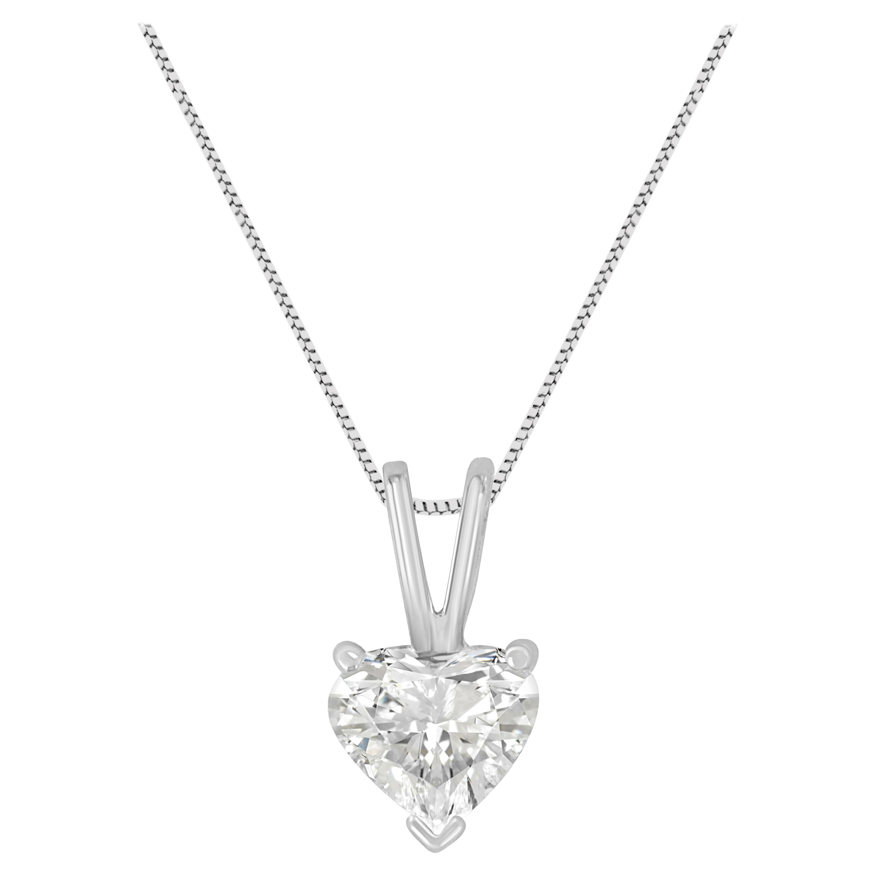 14K White Gold 1/2 Carat Heart Shaped Diamond Pendant Necklace For Sale