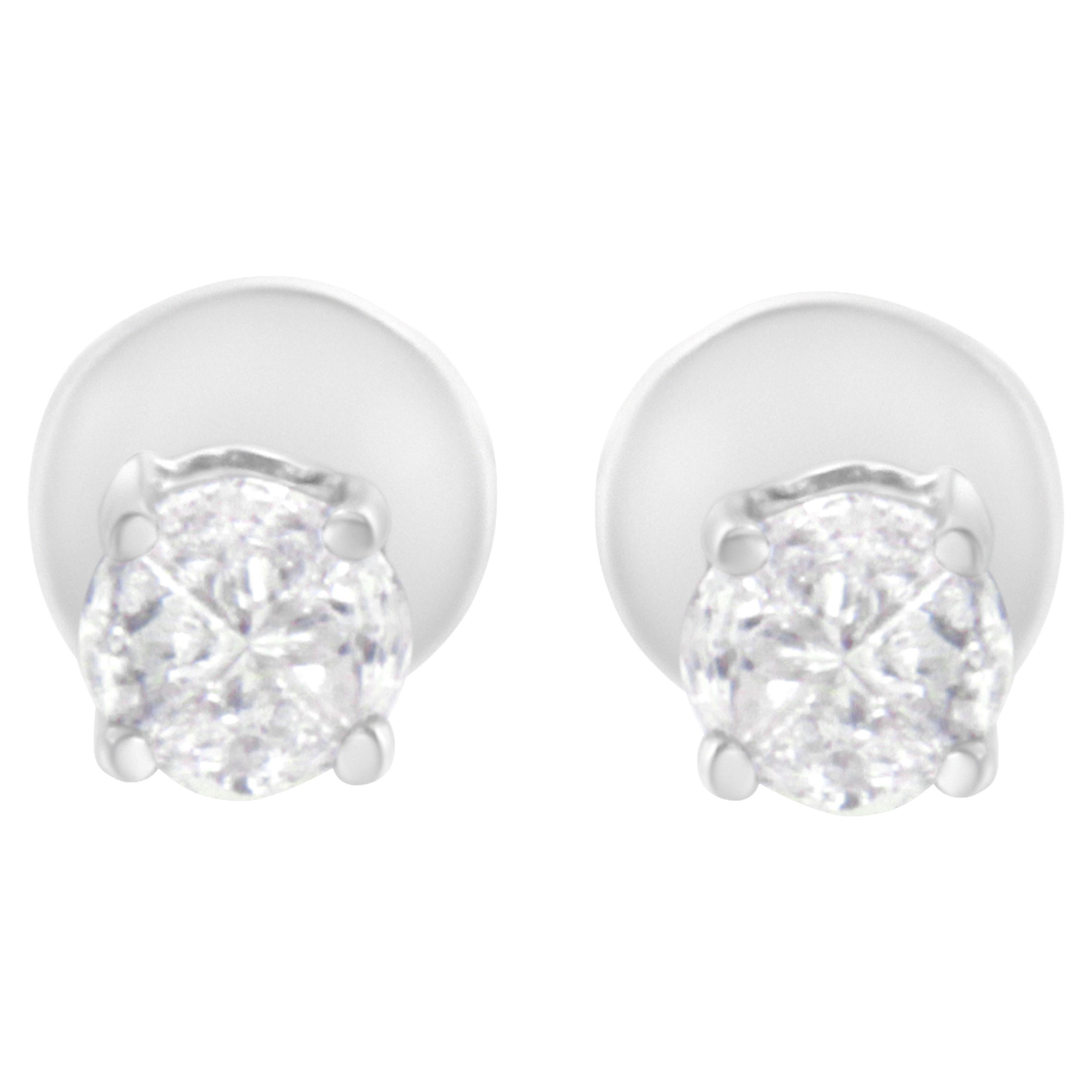 14K White Gold 1/2 Carat Pie-Cut Diamond Solitaire Stud Earrings