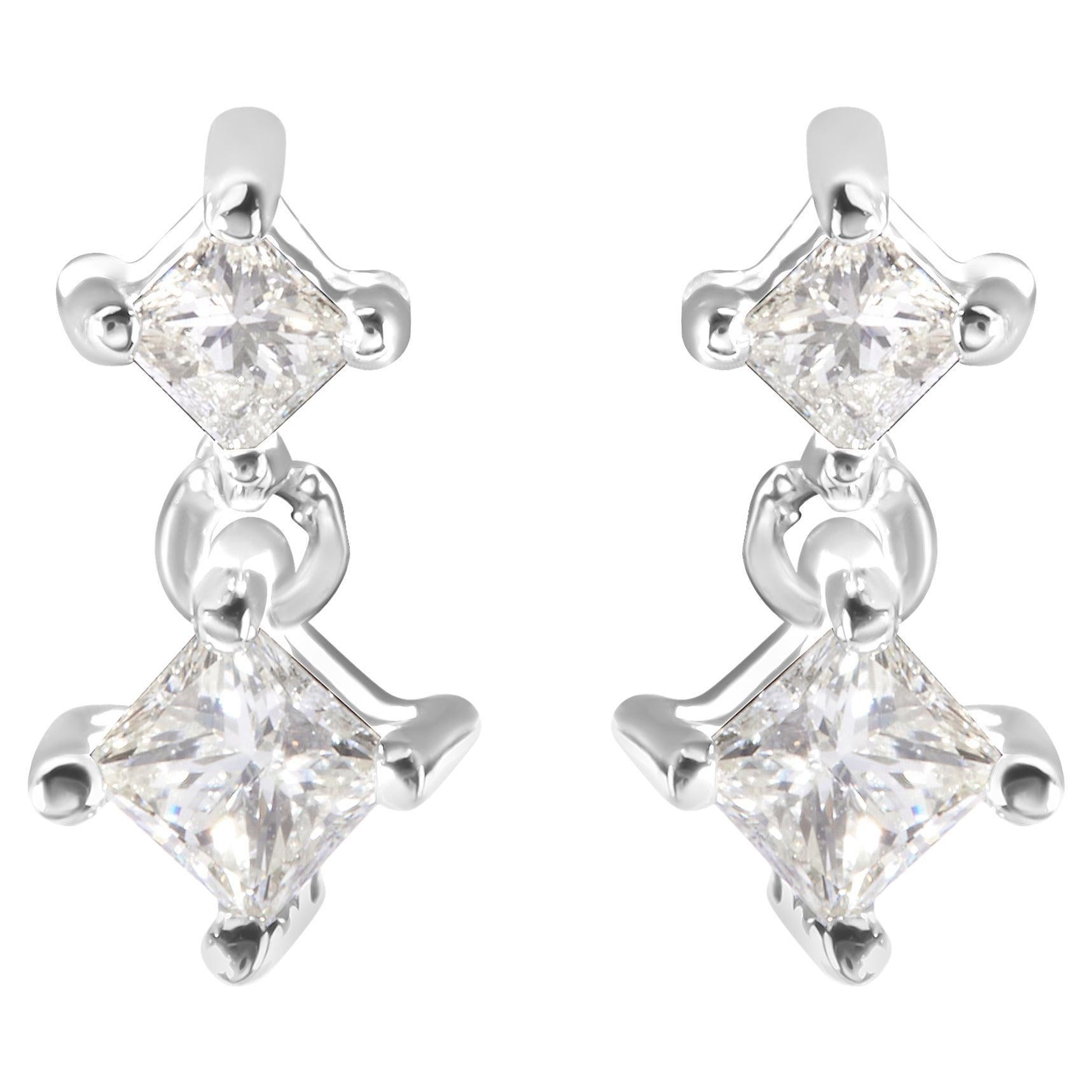 14k White Gold 1/2 Carat Princess Cut Diamond Earrings