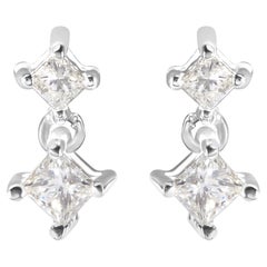 14k White Gold 1/2 Carat Princess Cut Diamond Earrings