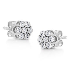 14K White Gold 1/2 Carat Prong Set Round-Cut Diamond Flower Stud Earrings