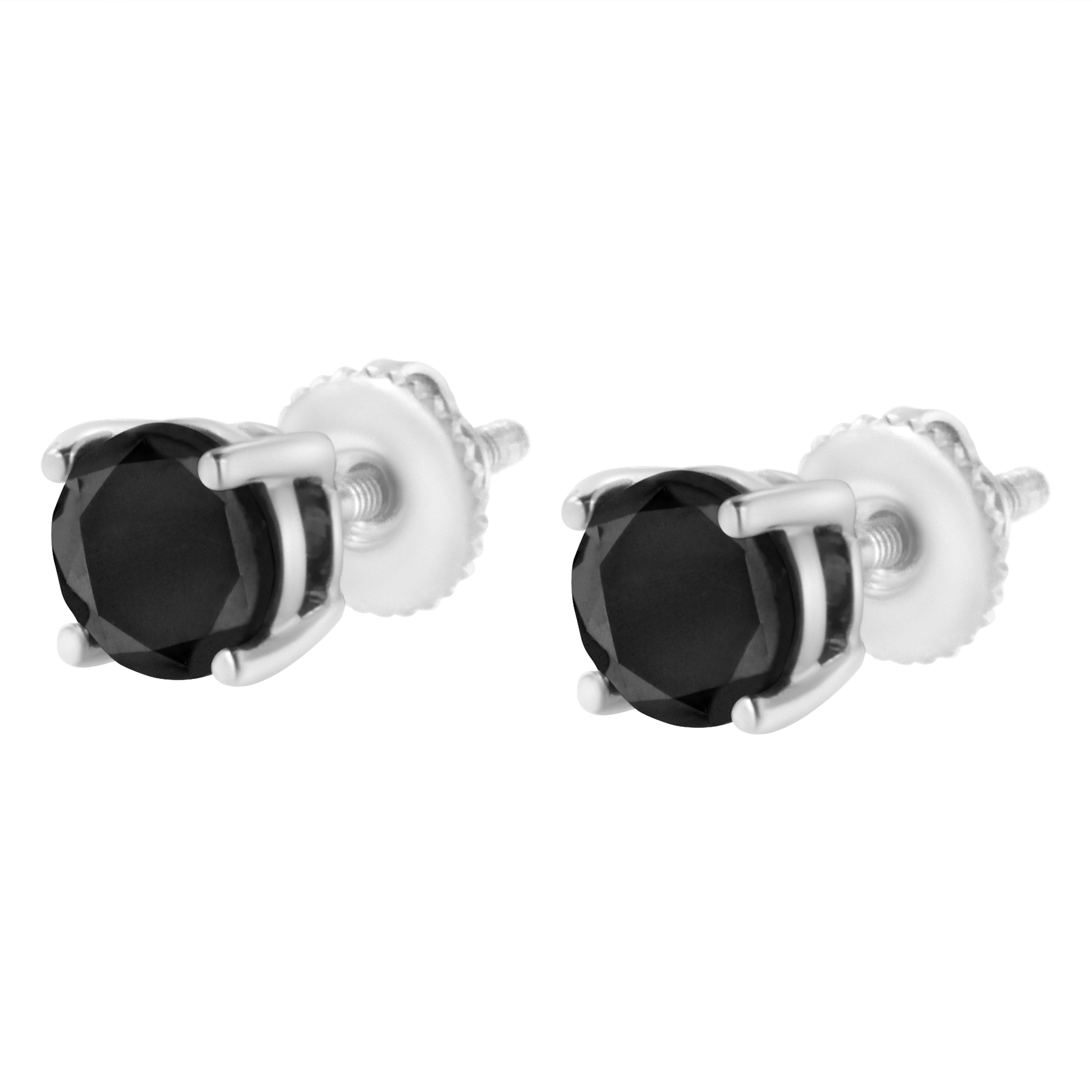 Contemporary 14K White Gold 1/2 Carat Round-Cut Black Diamond Bezel-Set Stud Earrings For Sale