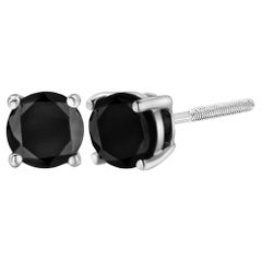 14K White Gold 1/2 Carat Round-Cut Black Diamond Bezel-Set Stud Earrings
