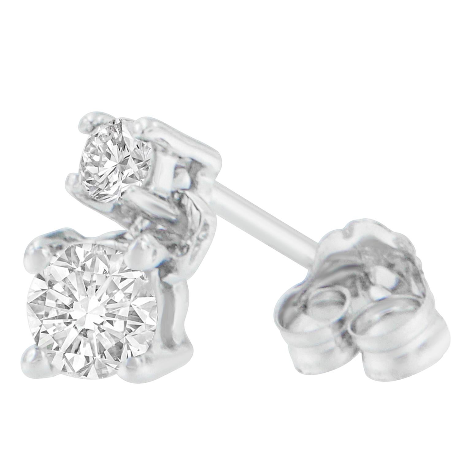 Modern 14K White Gold 1/2 Carat Round Cut Diamond Duo Earrings For Sale