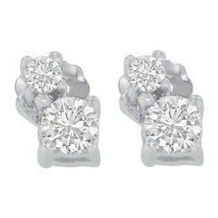 Boucles d'oreilles duo en or blanc 14 carats avec diamants taille ronde de 1/2 carat