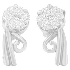 Boucles d'oreilles en or blanc 14K avec diamants ronds de 1/2 carat