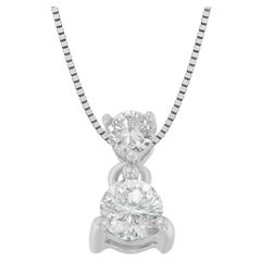 Collier pendentif en or blanc 14 carats avec diamants taille ronde de 1/2 carat