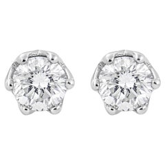14K White Gold 1/2 Carat Round Diamond 6 Prong Crown Stud Earrings