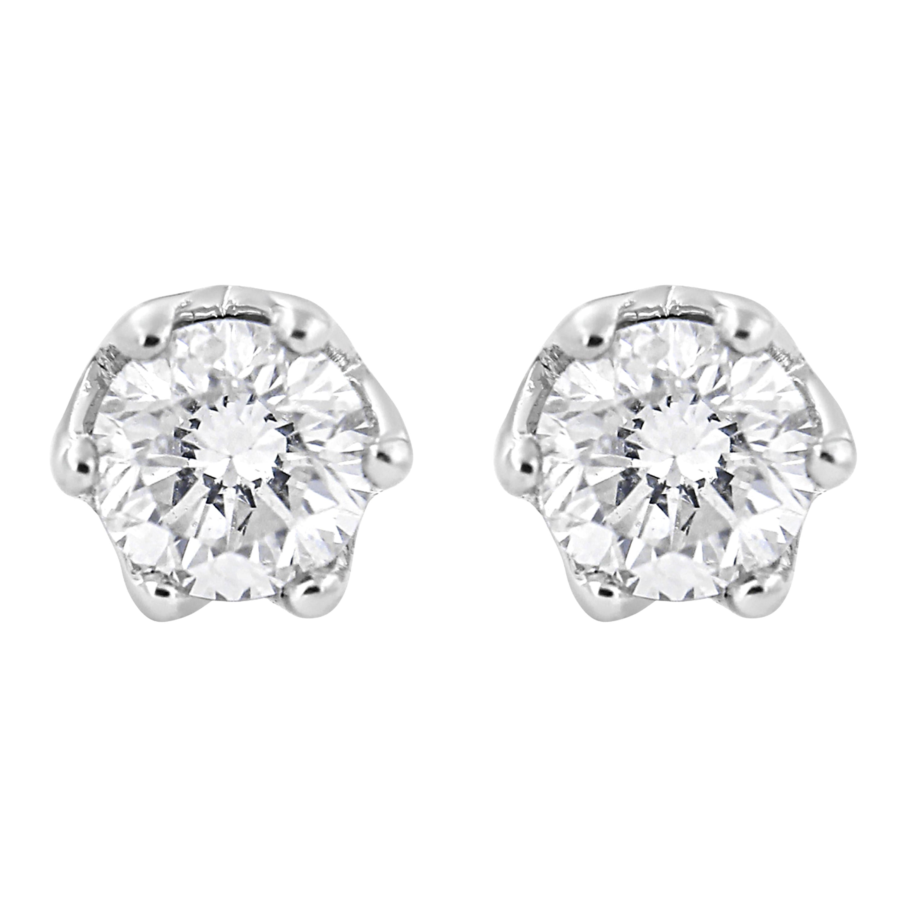 14 Karat Weißgold 1/2 Karat runder Diamant-Ohrstecker mit 6 Zacken