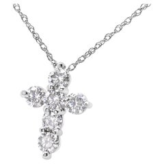 14K White Gold 1/2 Carat Round Diamond Cross Pendant Necklace