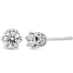 14K White Gold 1/2 Carat Round Diamond Crown Stud Earring
