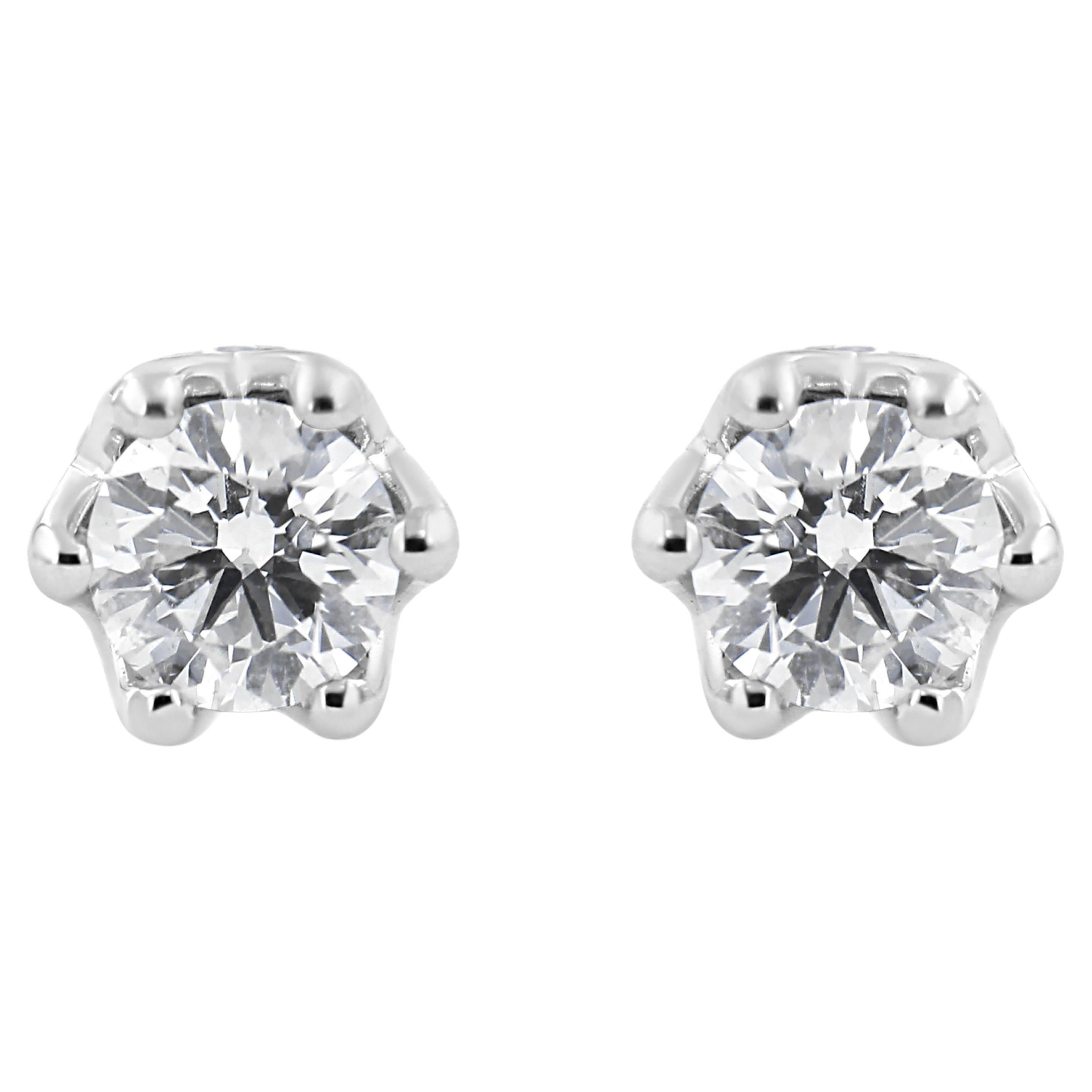 14K White Gold 1/2 Carat Round Diamond Crown Stud Earring