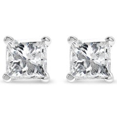 14K White Gold 1/2 Carat Square Near Colorless Diamond Solitaire Stud Earrings