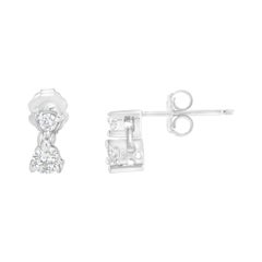 14K White Gold 1/2 Carat TDW Double Diamond Dangle Stud Earrings
