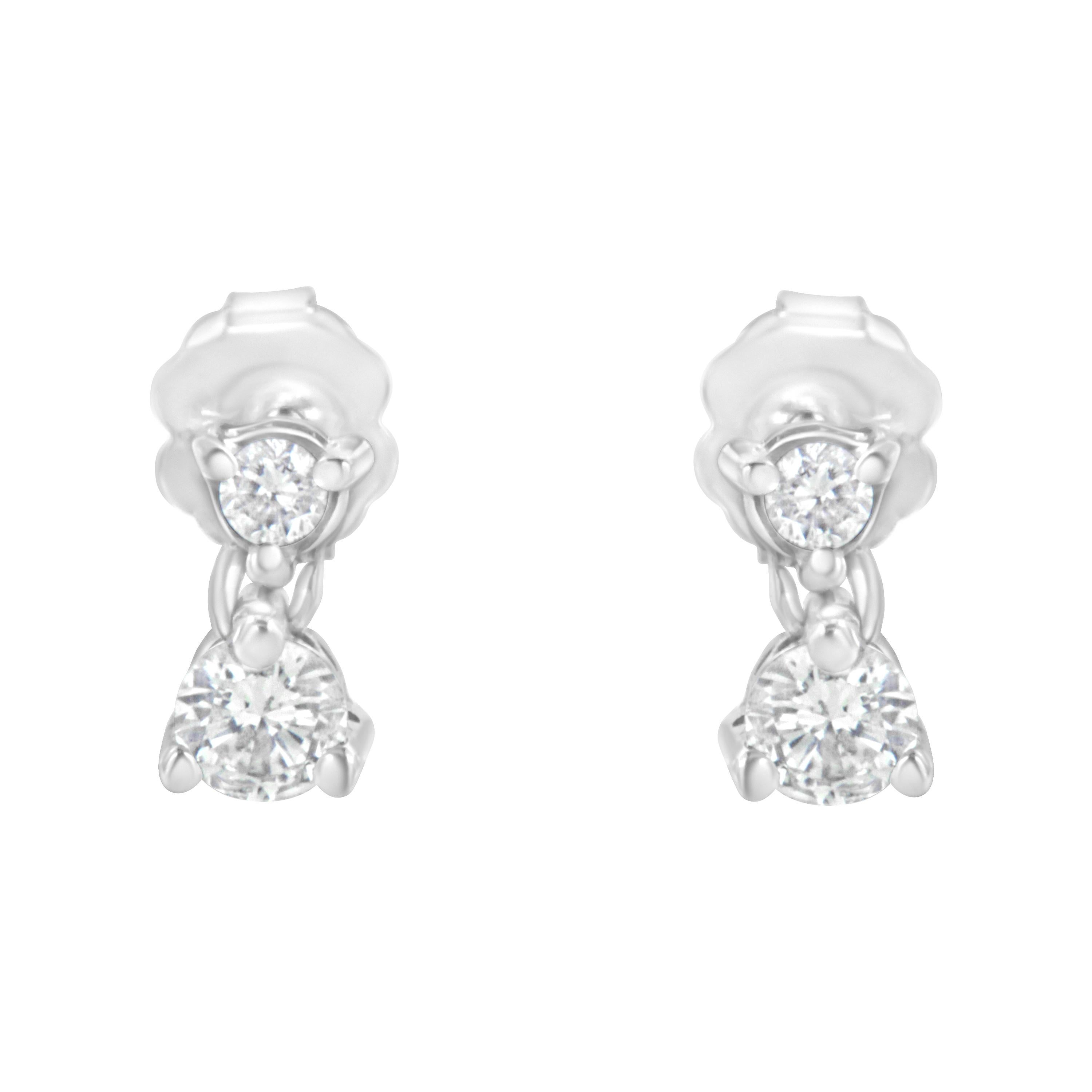 Contemporary 14K White Gold 1/2 Carat TDW Double Diamond Dangle Stud Earrings