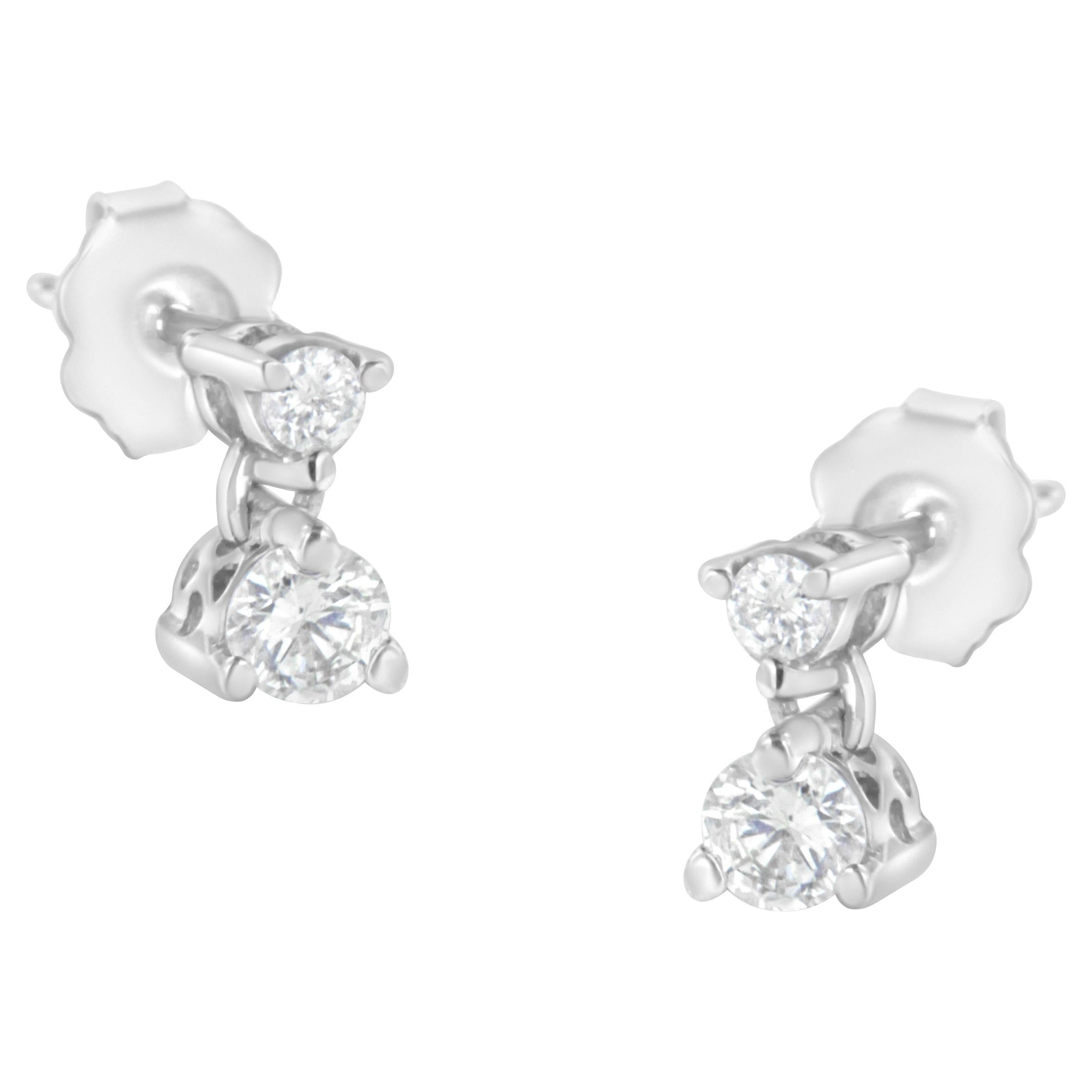 14K White Gold 1/2 Carat TDW Double Diamond Dangle Stud Earrings