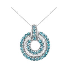 Collier pendentif en or blanc 14 carats avec diamants bleus traités ronds de 1/2 carat