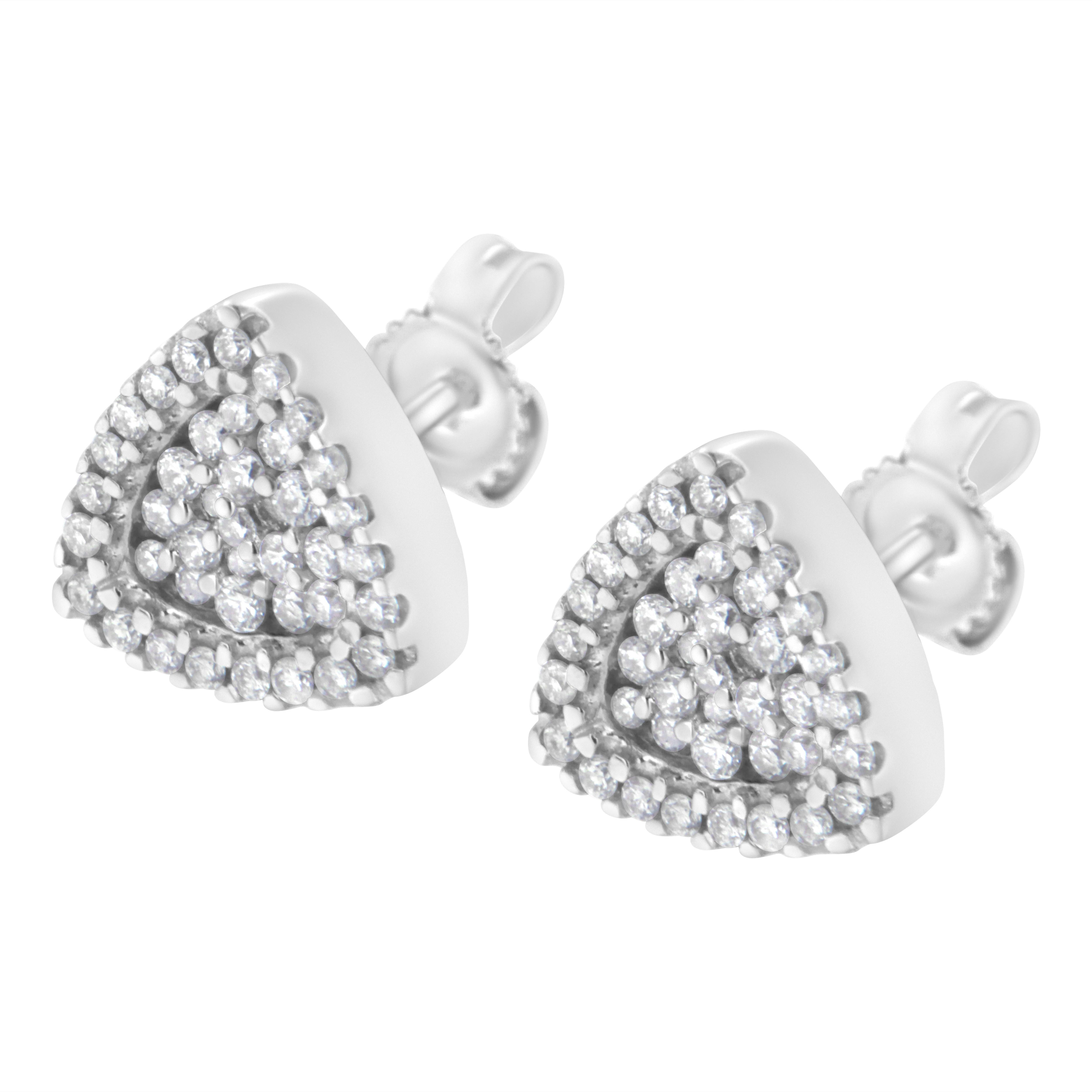 Round Cut 14K White Gold 1/2 Carat Trillion Shaped Diamond Stud Earrings For Sale