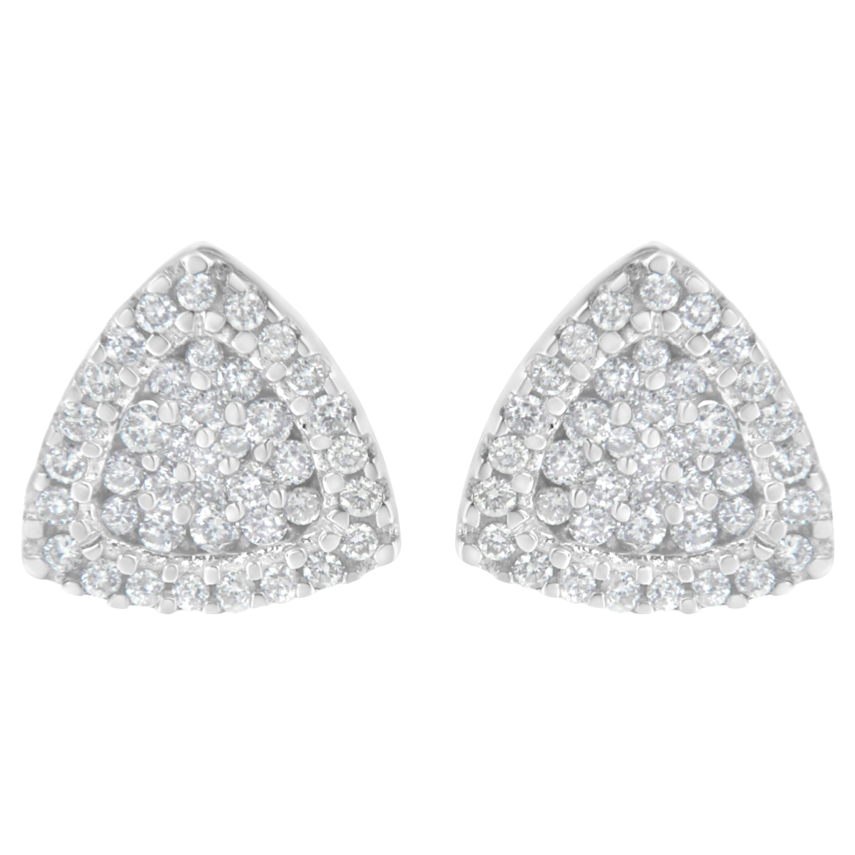 14K White Gold 1/2 Carat Trillion Shaped Diamond Stud Earrings For Sale
