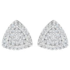 Clous d'oreilles en or blanc 14 carats avec diamants en forme de trillion de 1/2 carat