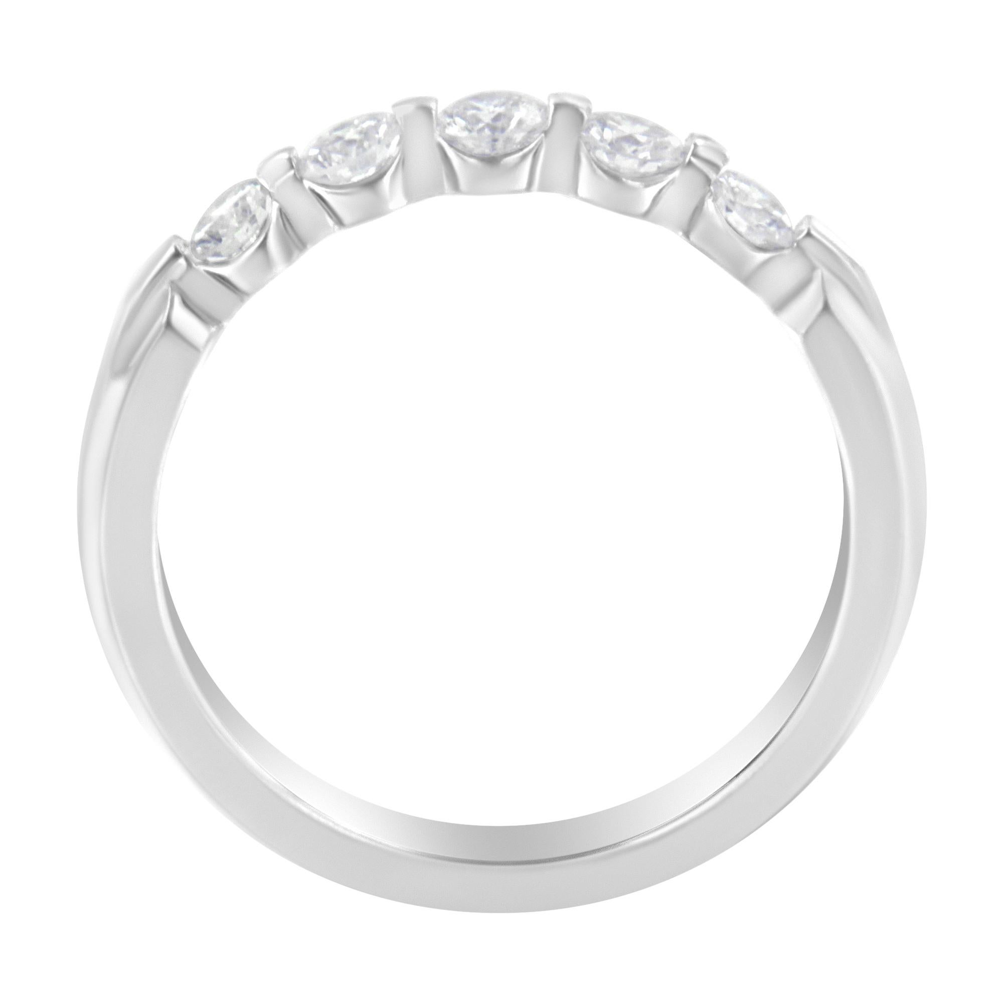 Modern 14K White Gold 1/2 cttw Diamond 5-Stone Band Ring For Sale
