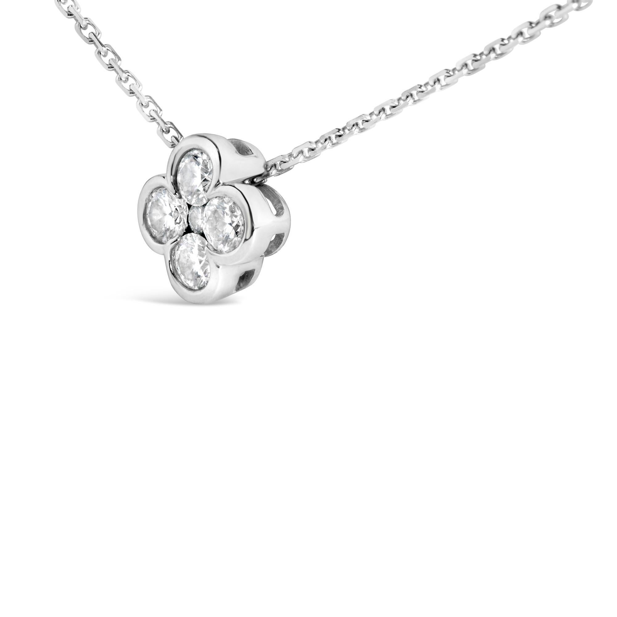 Moderne Collier pendentif en or blanc 14K 1/2 Cttw Diamond Bezel 4 Point Floral Bloom 18